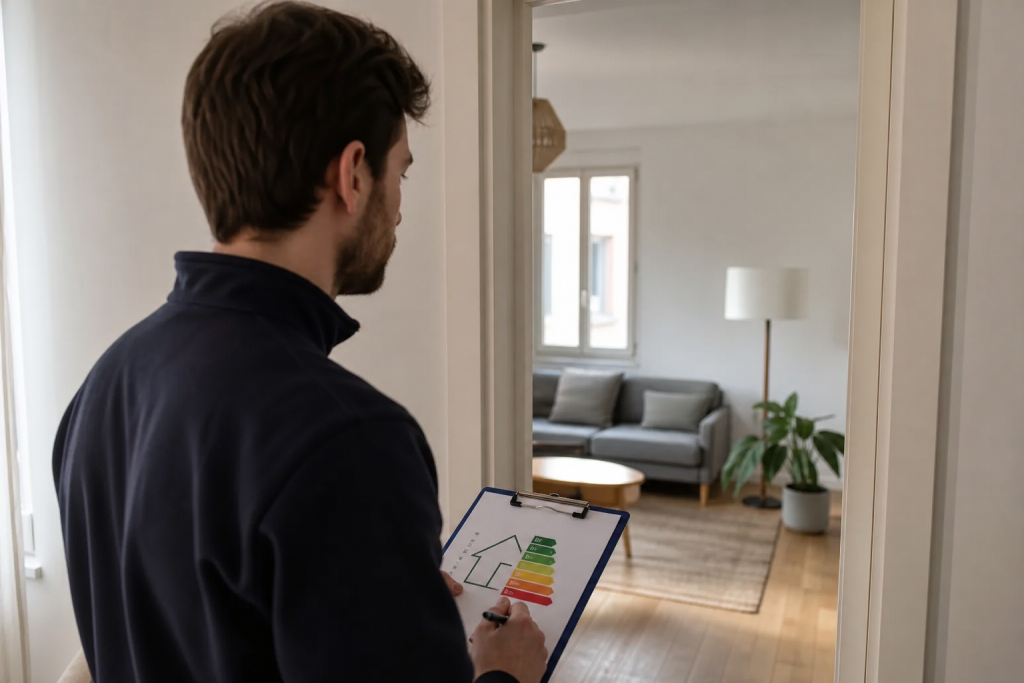 Homme de dos tenant dossier avec graphiques dans un salon